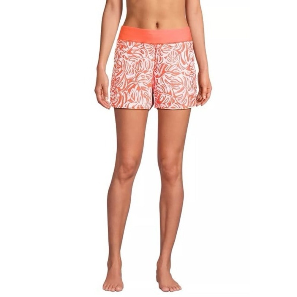 Lands' End Sun Shade UPF 50 Orange Mini Tropic Leaves Swim Board Shorts 18W